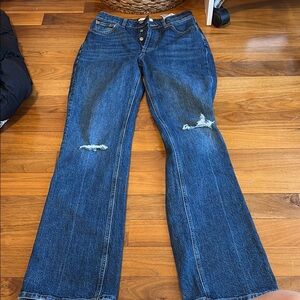 Zara Blue Flare Leg Jeans Distressed